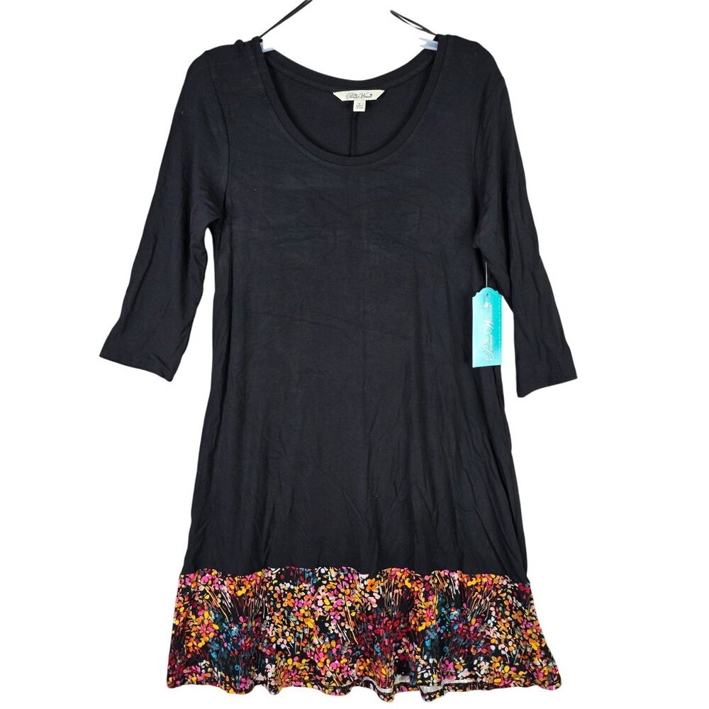 The Pioneer Woman Black & Multicolor Floral Border Print Dress 3/4 Sleeve Size S